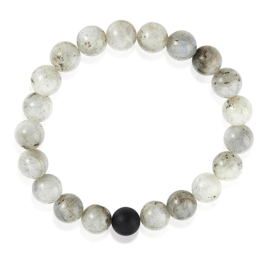POLISHED LABRADORITE AND BLACK MATTE ONYX STONE BRACELET