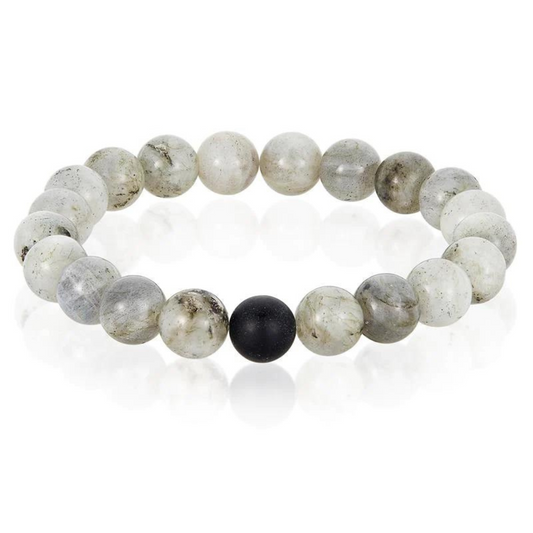 POLISHED LABRADORITE AND BLACK MATTE ONYX STONE BRACELET