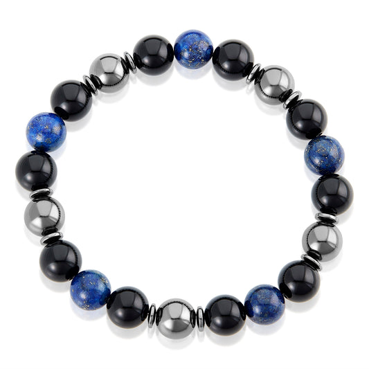 Onyx, Hematite & Lapis Bead Stretch Bracelet